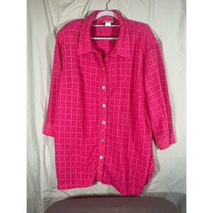 Blair Pink Textured Grid Button Front Tunic Top Women's XL